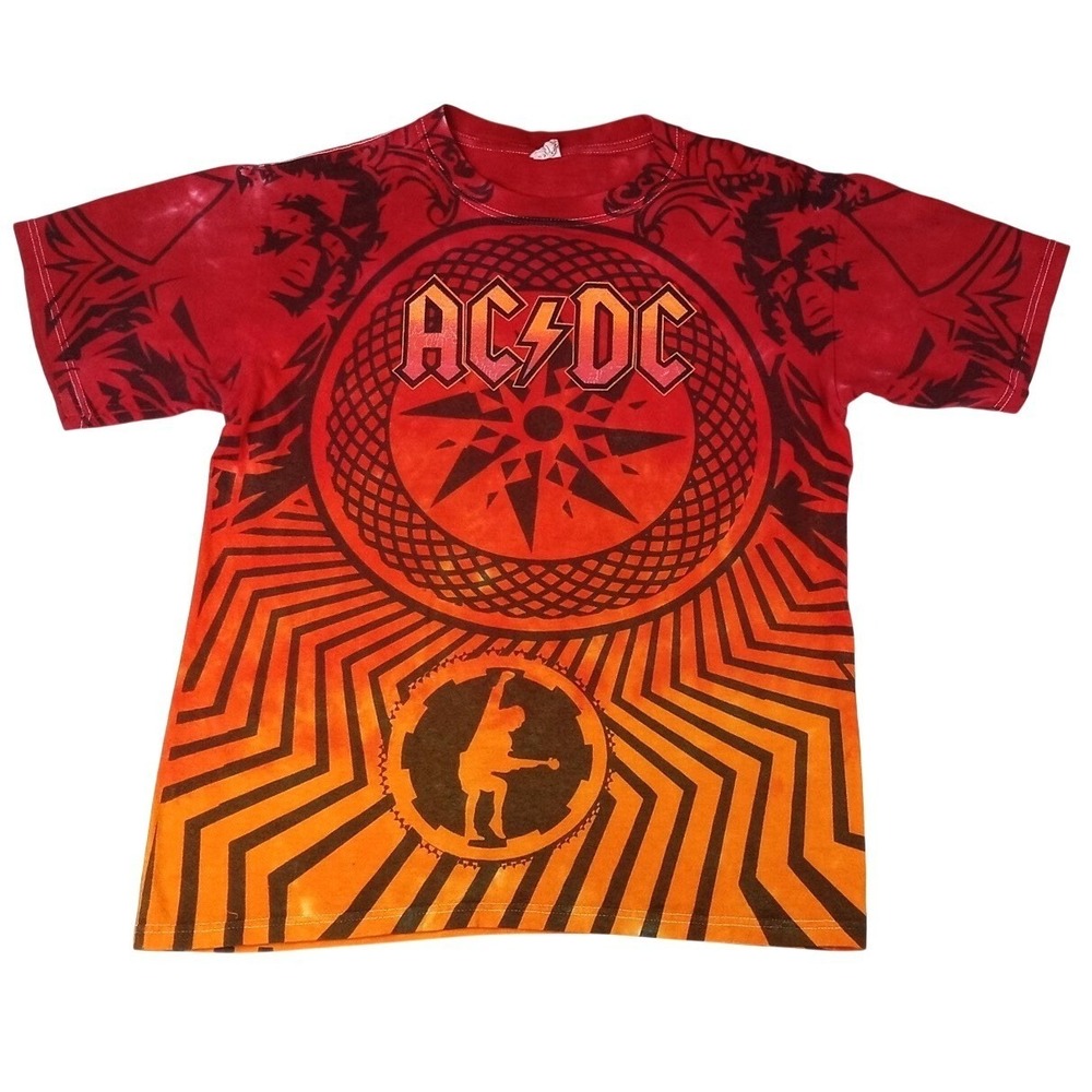 ACDC Black Ice World Tour 2010 Tie Dye T Shirt Red Orange Size XL